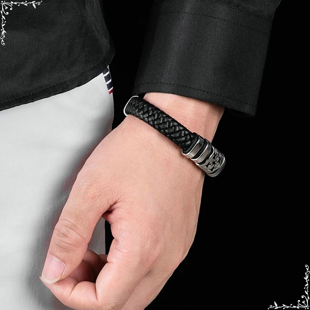 Amazon.com: Dsnyu Leather Bracelets Man, Black Punk Bracelets with